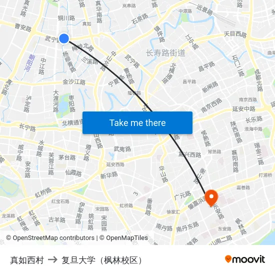 真如西村 to 复旦大学（枫林校区） map