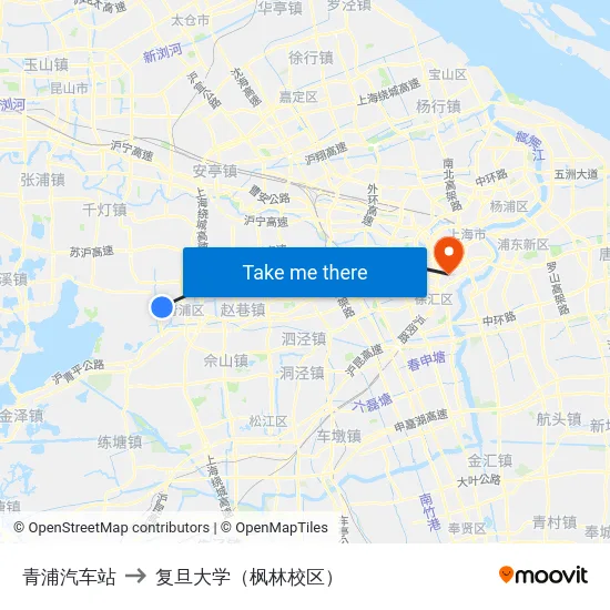 青浦汽车站 to 复旦大学（枫林校区） map