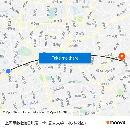 上海动物园(虹井路) to 复旦大学（枫林校区） map