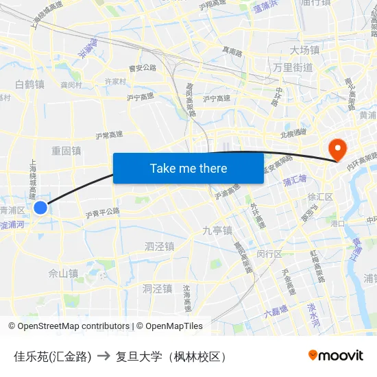 佳乐苑(汇金路) to 复旦大学（枫林校区） map