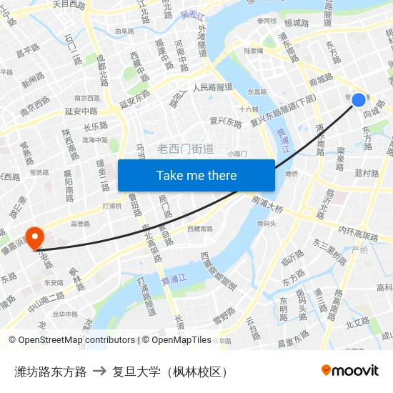 潍坊路东方路 to 复旦大学（枫林校区） map