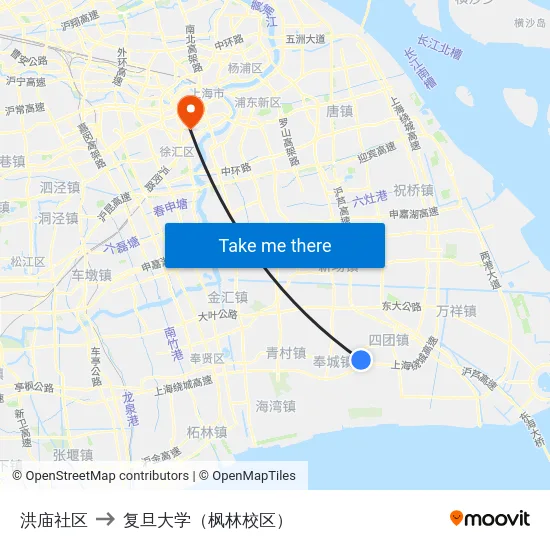 洪庙社区 to 复旦大学（枫林校区） map