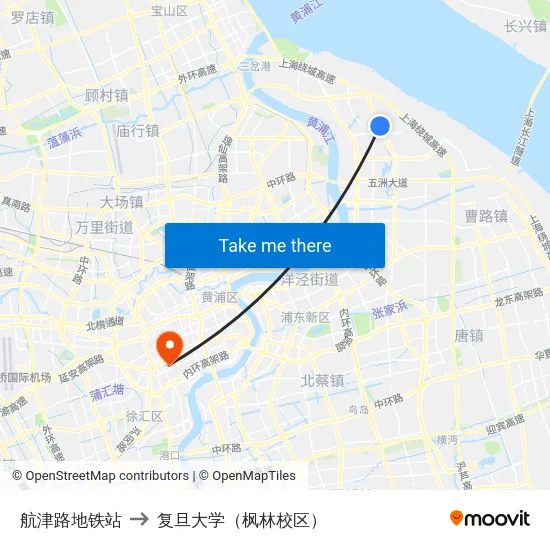航津路地铁站 to 复旦大学（枫林校区） map
