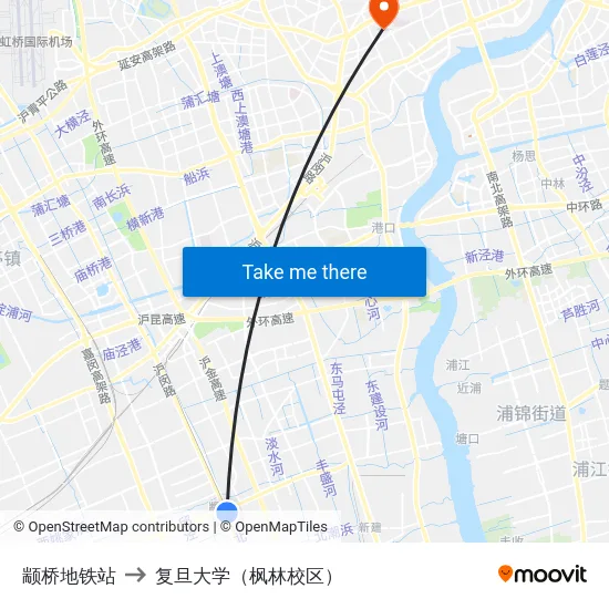 颛桥地铁站 to 复旦大学（枫林校区） map
