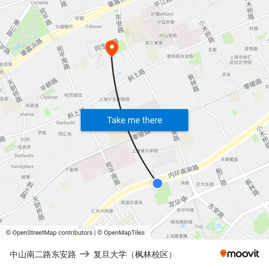 中山南二路东安路 to 复旦大学（枫林校区） map