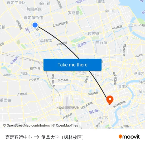 嘉定客运中心 to 复旦大学（枫林校区） map