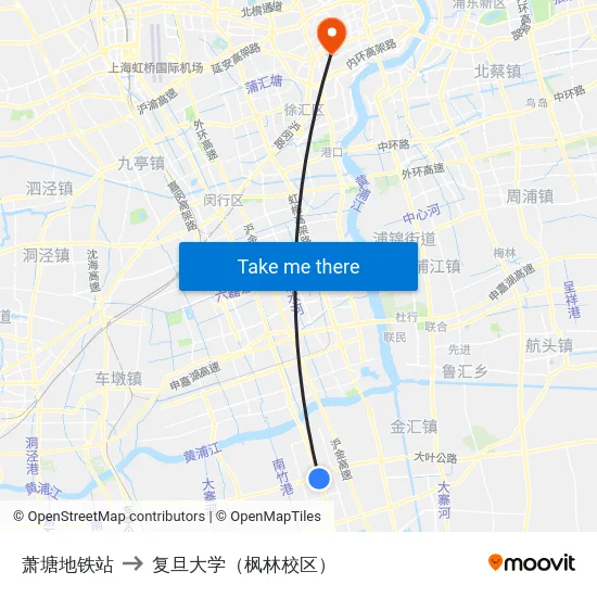 萧塘地铁站 to 复旦大学（枫林校区） map