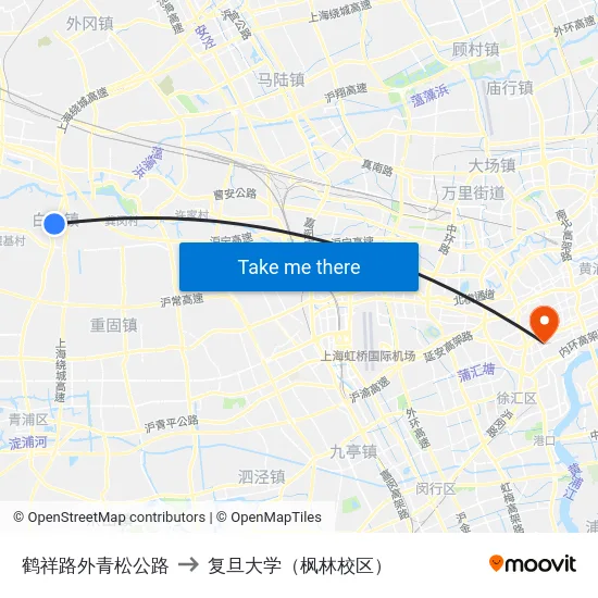 鹤祥路外青松公路 to 复旦大学（枫林校区） map
