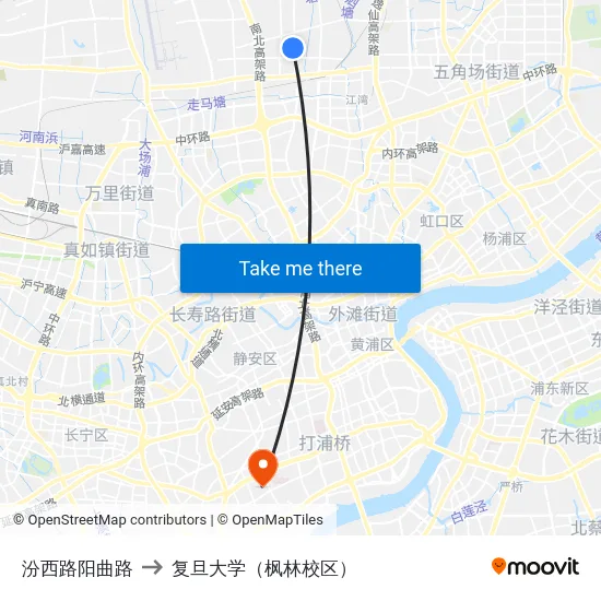汾西路阳曲路 to 复旦大学（枫林校区） map