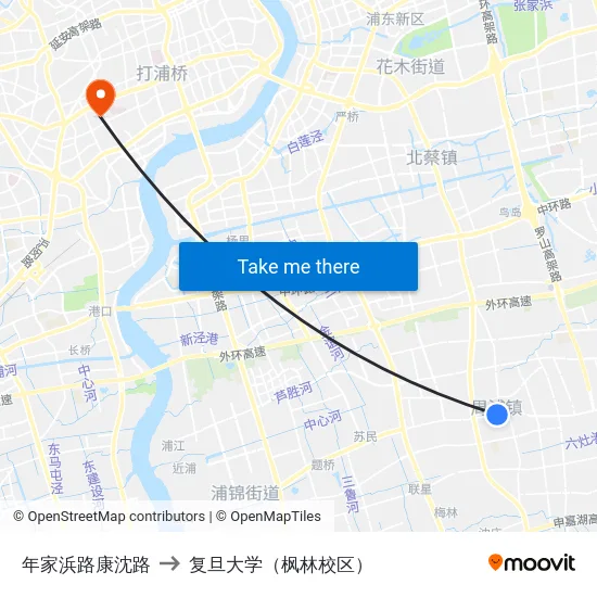 年家浜路康沈路 to 复旦大学（枫林校区） map