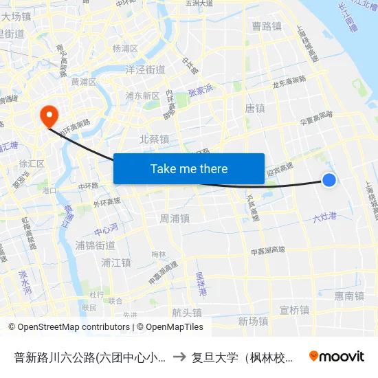 普新路川六公路(六团中心小学) to 复旦大学（枫林校区） map