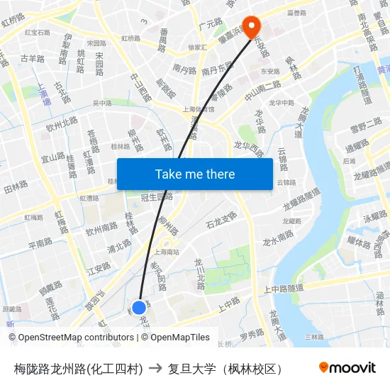梅陇路龙州路(化工四村) to 复旦大学（枫林校区） map