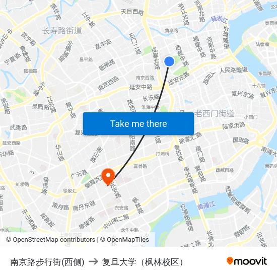 南京路步行街(西侧) to 复旦大学（枫林校区） map