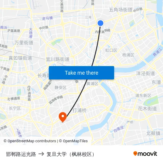 邯郸路运光路 to 复旦大学（枫林校区） map