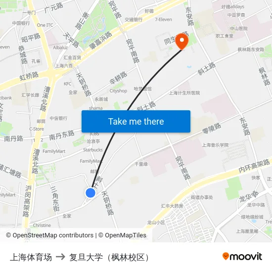 上海体育场 to 复旦大学（枫林校区） map