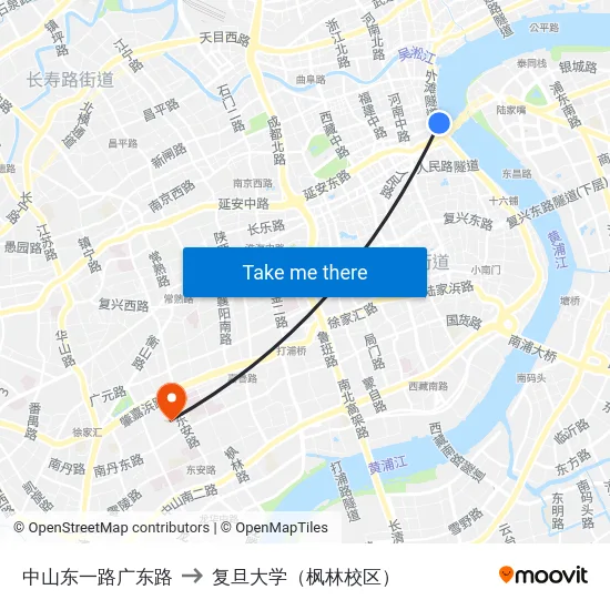 中山东一路广东路 to 复旦大学（枫林校区） map