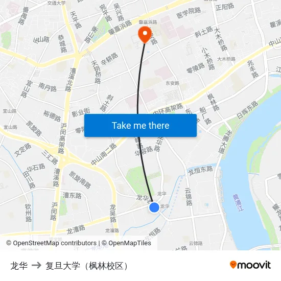 龙华 to 复旦大学（枫林校区） map