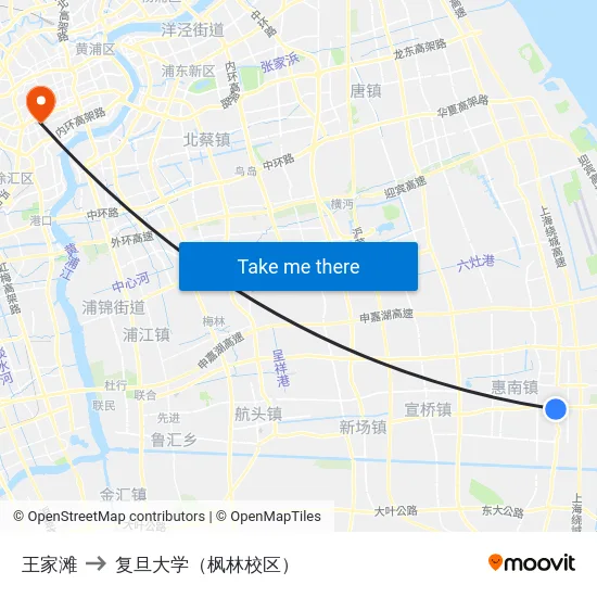 王家滩 to 复旦大学（枫林校区） map