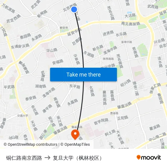 铜仁路南京西路 to 复旦大学（枫林校区） map