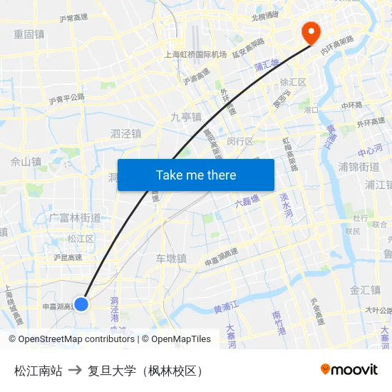松江南站 to 复旦大学（枫林校区） map