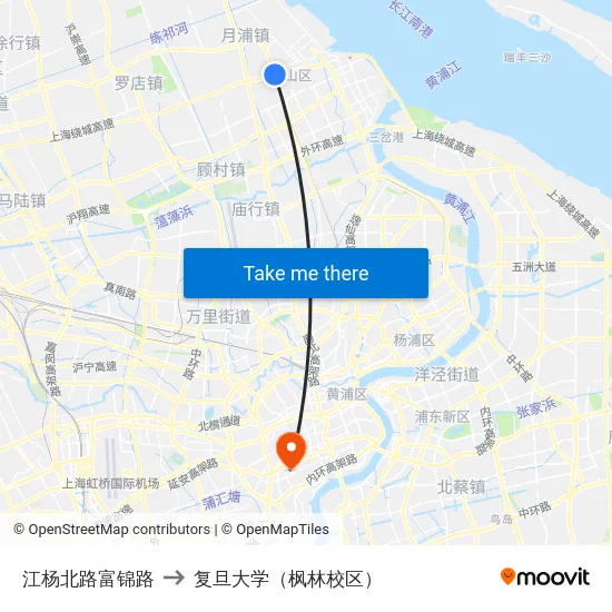 江杨北路富锦路 to 复旦大学（枫林校区） map