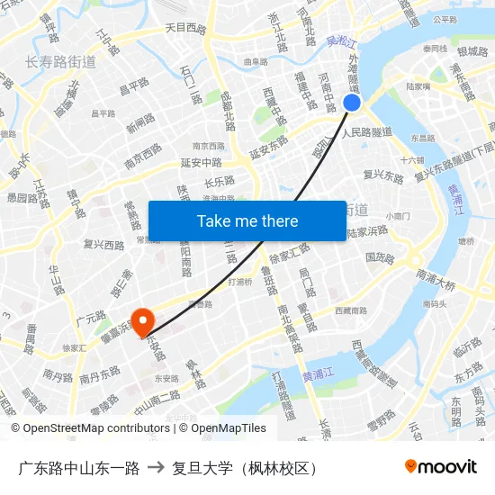广东路中山东一路 to 复旦大学（枫林校区） map