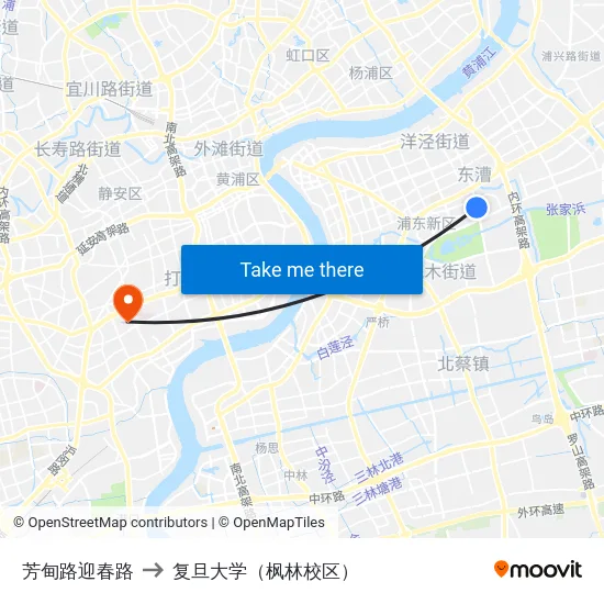 芳甸路迎春路 to 复旦大学（枫林校区） map