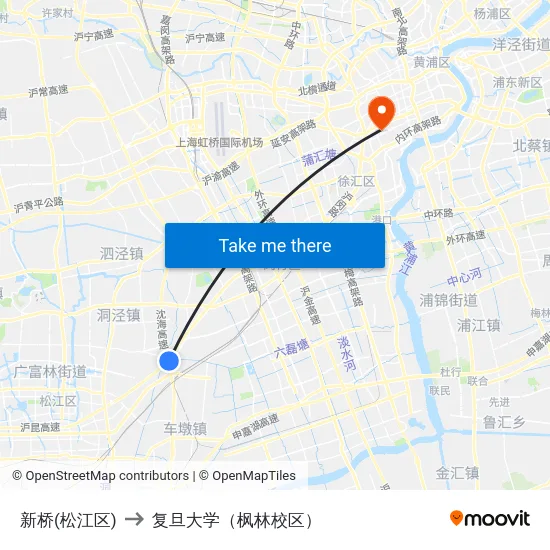 新桥(松江区) to 复旦大学（枫林校区） map