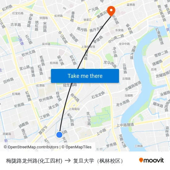 梅陇路龙州路(化工四村) to 复旦大学（枫林校区） map