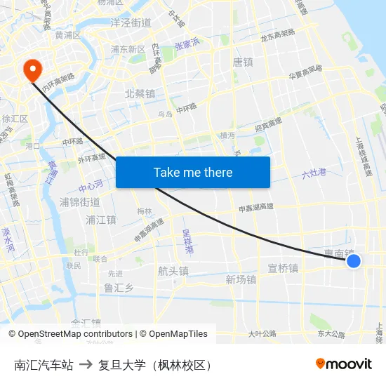 南汇汽车站 to 复旦大学（枫林校区） map