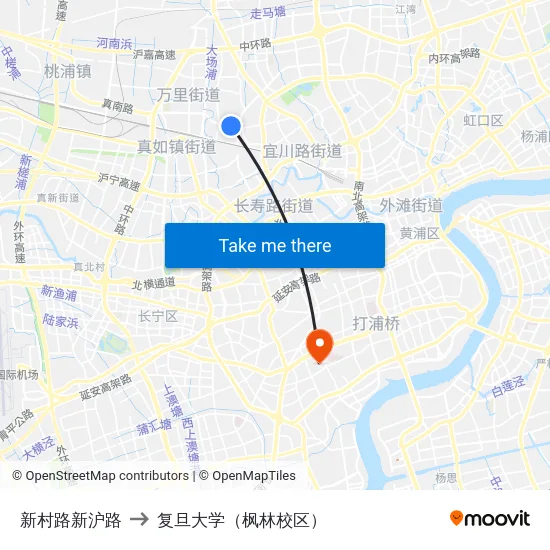 新村路新沪路 to 复旦大学（枫林校区） map