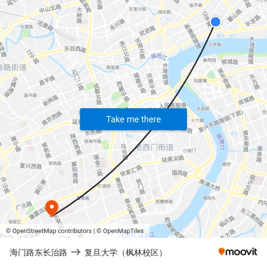 海门路东长治路 to 复旦大学（枫林校区） map