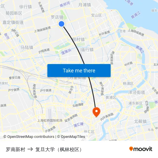 罗南新村 to 复旦大学（枫林校区） map
