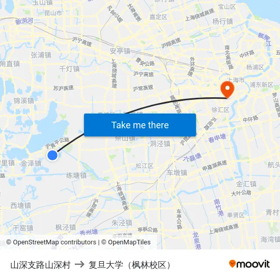 山深支路山深村 to 复旦大学（枫林校区） map