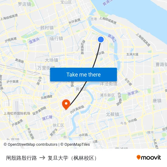 闸殷路殷行路 to 复旦大学（枫林校区） map