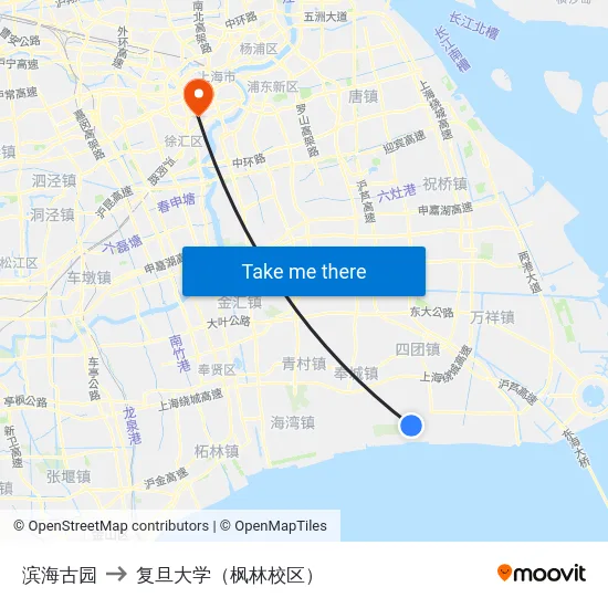 滨海古园 to 复旦大学（枫林校区） map