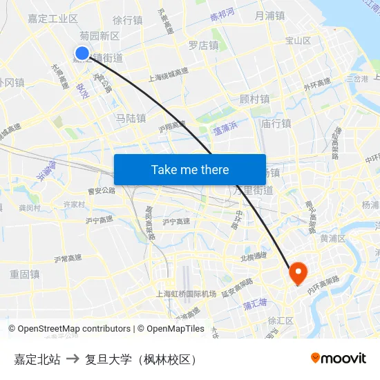 嘉定北站 to 复旦大学（枫林校区） map