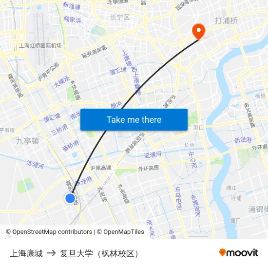 上海康城 to 复旦大学（枫林校区） map