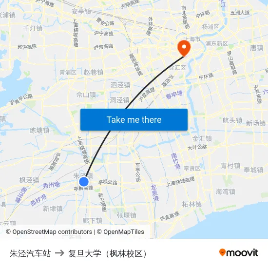 朱泾汽车站 to 复旦大学（枫林校区） map