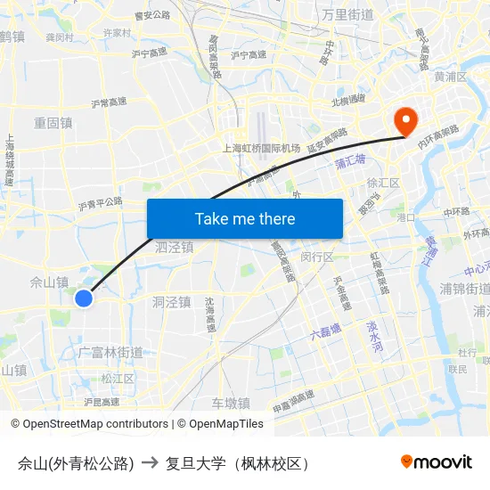 佘山(外青松公路) to 复旦大学（枫林校区） map