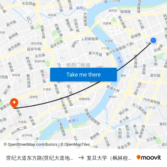 世纪大道东方路(世纪大道地铁站) to 复旦大学（枫林校区） map