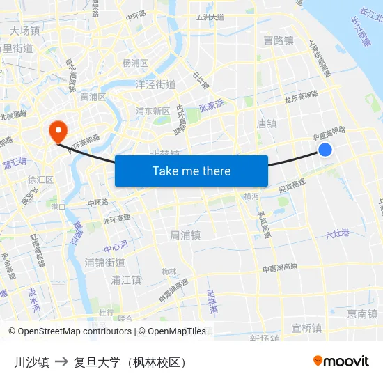 川沙镇 to 复旦大学（枫林校区） map