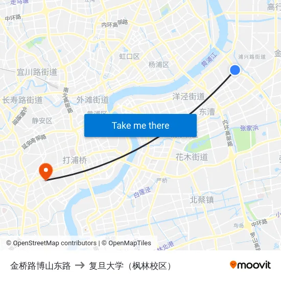 金桥路博山东路 to 复旦大学（枫林校区） map