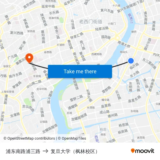 浦东南路浦三路 to 复旦大学（枫林校区） map