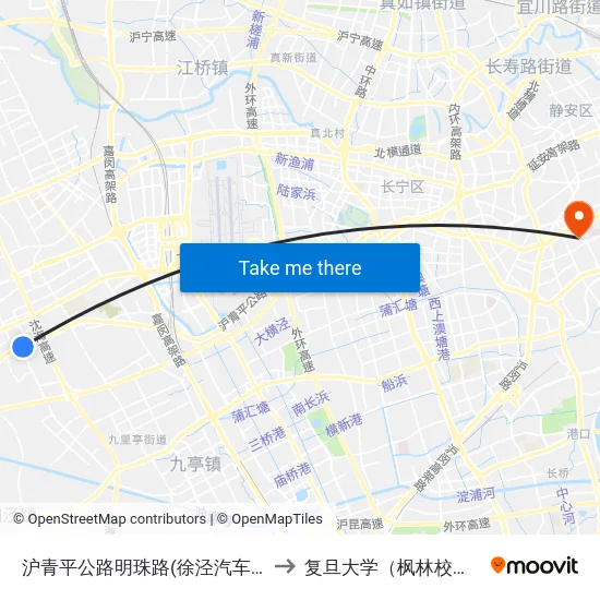 沪青平公路明珠路(徐泾汽车站) to 复旦大学（枫林校区） map