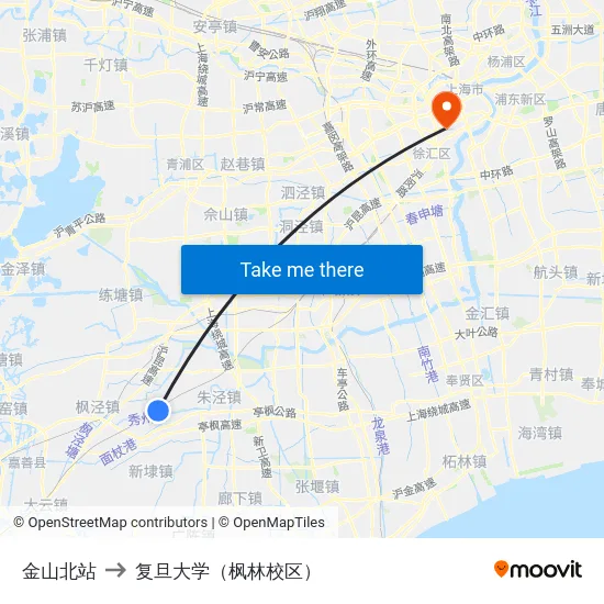 金山北站 to 复旦大学（枫林校区） map