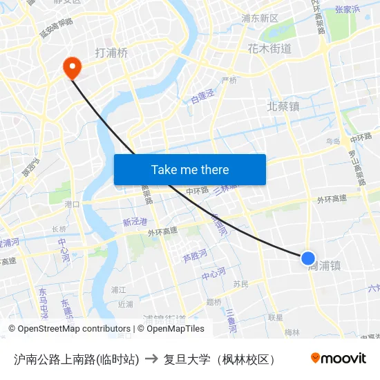 沪南公路上南路(临时站) to 复旦大学（枫林校区） map