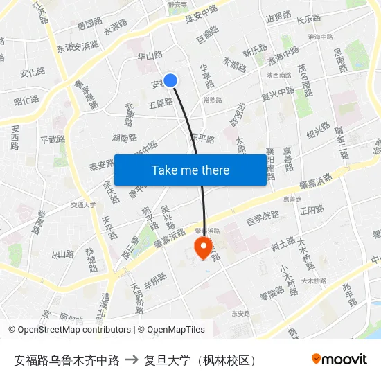 安福路乌鲁木齐中路 to 复旦大学（枫林校区） map
