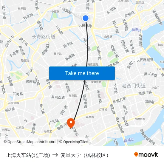 上海火车站(北广场) to 复旦大学（枫林校区） map
