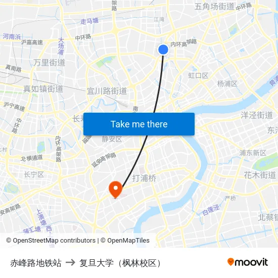 赤峰路地铁站 to 复旦大学（枫林校区） map